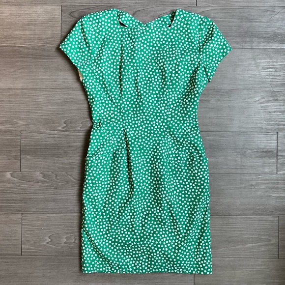 Vintage 80s Abstract Polka Dot Button Cross Back Square Neck Midi Dress Size 8 - Picture 1 of 7